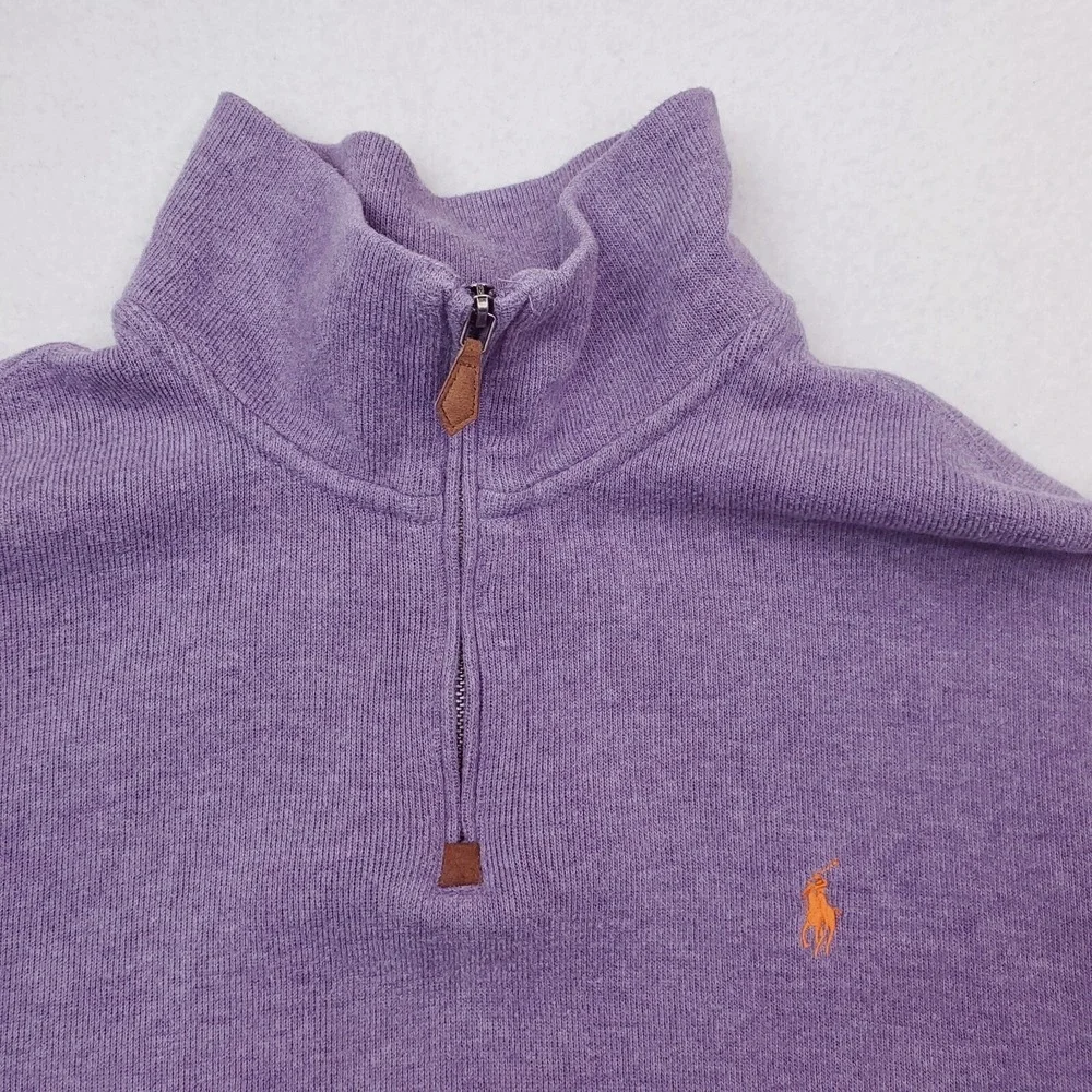 Polo Ralph Lauren Sweater Mens XXL Purple Quarter Zip Pullover Orange Small Pony